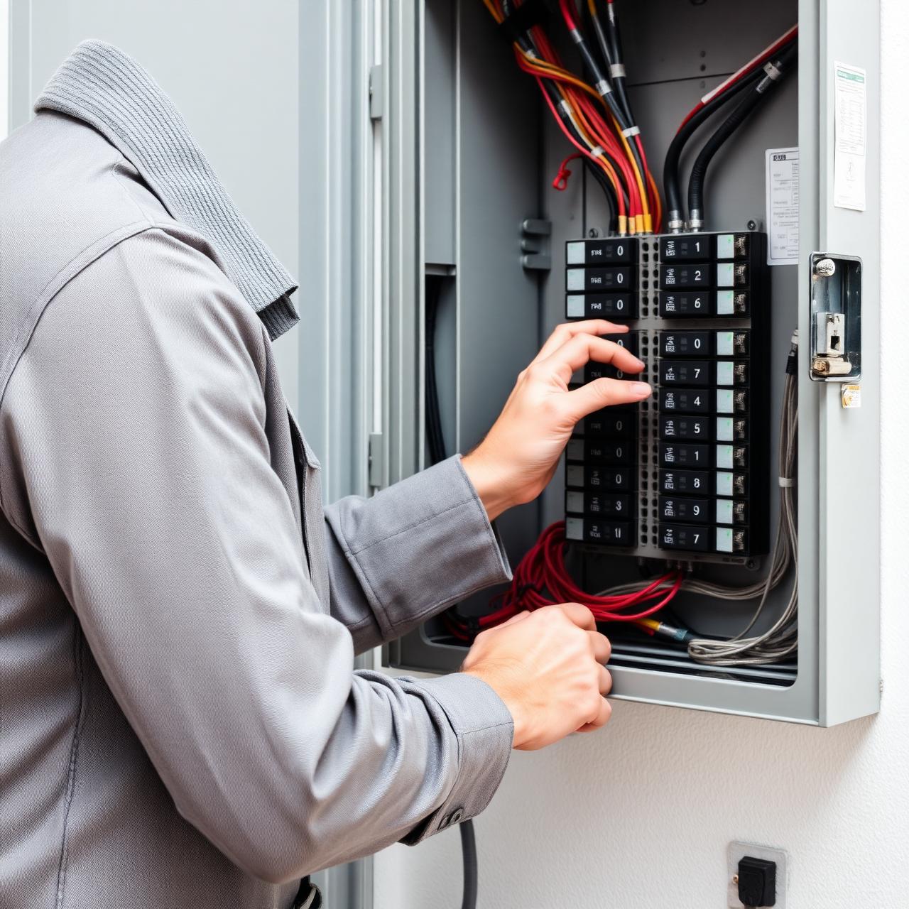 Rayo electrician installing a panel